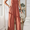 Button Detail Wide Leg Overall Pockets Jumpsuit