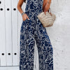 Geo Print Smocked Sleeveless Pockets Jumpsuit
