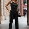 Solid One Slash Shoulder Ruched Sleeveless Jumpsuit