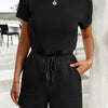 Round Neck Solid Drawstring Pockets Romper