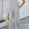 Solid Square Neck Button Trim Pockets Jumpsuit