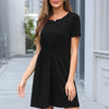 Round Neck Loose Pleated Short Sleeve Tunic Dress