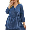 Plus Size Solid V Neck Ruffled Hem Dress
