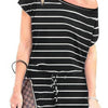 Striped Short Sleeve Drawstring Waist Romper