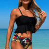 Ruffle Falbala Waist Knot Front Tankini Swimsuit