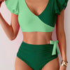 V Neck Two Piece Ruffled High Waisted Swimsuit