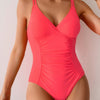 Solid One Piece Ruched Strappy V Neck Bikini