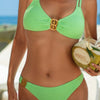 Two Pieces Metal Buckle Dot Solid Bikini