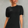 Solid Round Neck Puff Sleeve T-shirt