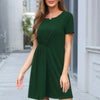 Round Neck Solid Ruffle Short Dress