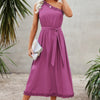 One Shoulder Sleeveless Belt Maxi Dress