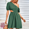 One Shoulder Puff Sleeve A Line Dress