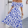Allover Print Off Shoulder Ruched Ruffle Dress