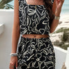 Allover Print Sleeveless Square Neck Elastic Sets