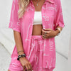 Allover Print Elastic Shorts Two Pieces Button Set