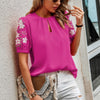 Floral Keyhole Neckline Puff Sleeve Blouse