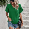 Solid Button V Neck Ruffle Sleeves Blouse