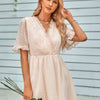Swiss Dot Frill Trim Puff Sleeve Surplice Dress