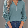 Half Zip Long Sleeve Solid Knit Top