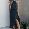 Halter Neck Empire Waist Spilt Dress