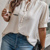 Plus Size Cross Neck Puff Sleeves Solid Button Top