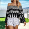 Graphic Print Butterfly Sleeves Off Shoulder Top