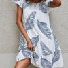 Leaf Print Loose Fit Color Block Sleeves Ruffle Dress