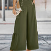 Solid Ruffle Button Wide Leg Pant