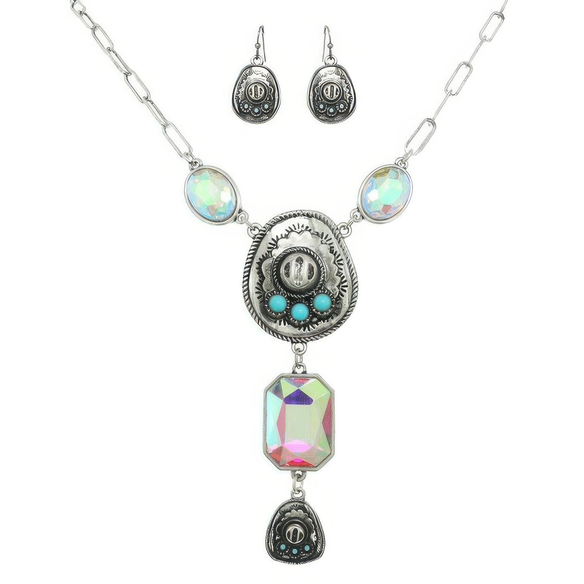 handcrafted western theme turquoise necklace and earrings set for women