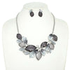 Jeweled Leaf Branch Cluster Bib Necklace Set