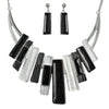 Geometric Fringe Gemstone Metal Bib Necklace Set