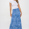 Elastic Waistband Denim Print Long Flared Skirt