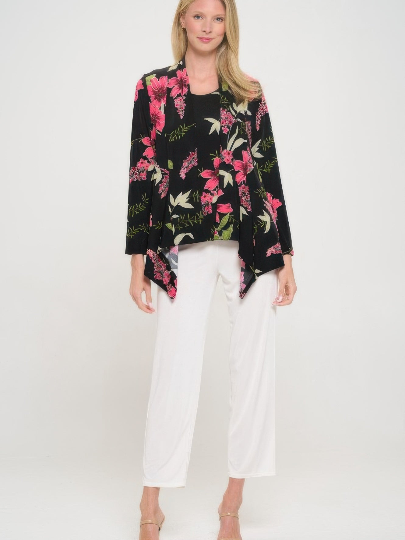 BNS mid cut jacket featuring a vibrant floral print, perfect for modern layering and comfort.