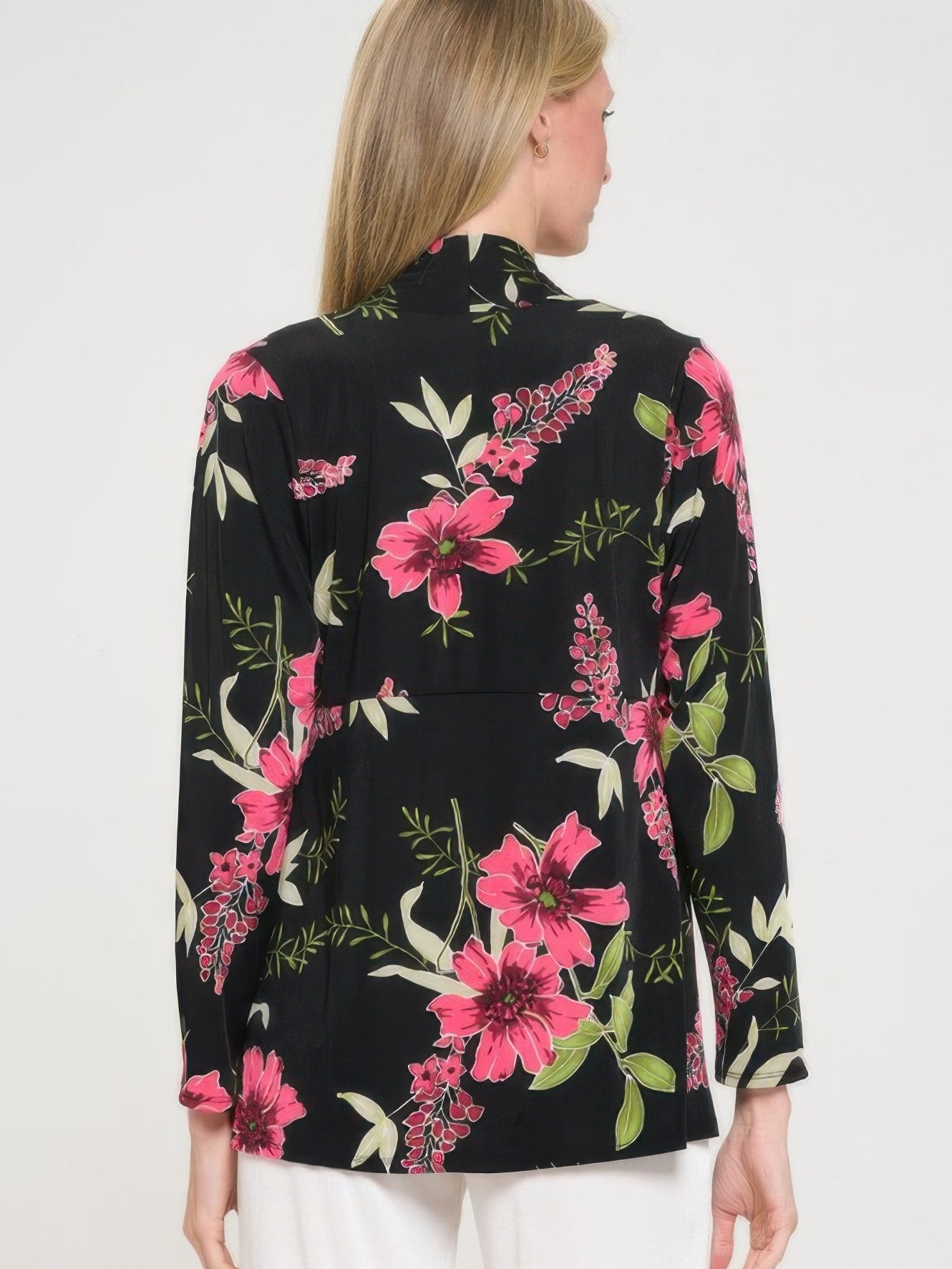 BNS mid cut jacket featuring a floral print, shown from the back, highlighting its stylish design and versatility.