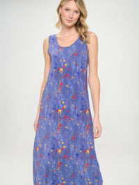 BNS Print Long Tank Dress featuring a sleeveless design and colorful floral print for effortless style and comfort.