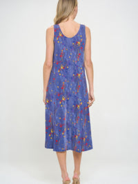 Back view of a woman wearing a colorful BNS Print Long Tank Dress with a sleeveless design.