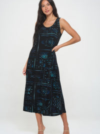 BNS Print Long Tank Dress featuring a sleeveless design and elegant print for stylish comfort.