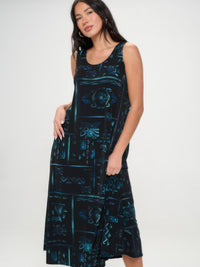 Model wearing a BNS Print Long Tank Dress featuring a sleek design and elegant print.