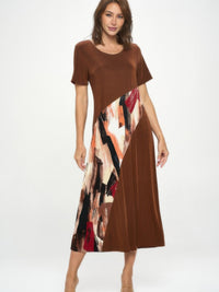 BNS Contrast Maxi Dress featuring a bold blend of prints and solids in a full-length silhouette.