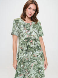 Plus Size Print Missy Dress Short Sleeve in green and pink marble pattern, perfect for everyday wear.