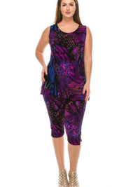 BNS Tank Capri Set featuring a stylish tank top and capri pants in a colorful print, designed for plus-size comfort.