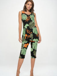 BNS tank capri pants set featuring a floral design, sleeveless top and comfortable capri length, perfect for casual wear.