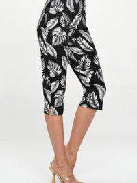 BNS tank capri pants set featuring stylish black and white leaf print capri pants for relaxed comfort.