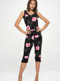 Bns Tank Capri Pants Set featuring a floral design with a sleeveless tank and capri pants with a comfortable fit.
