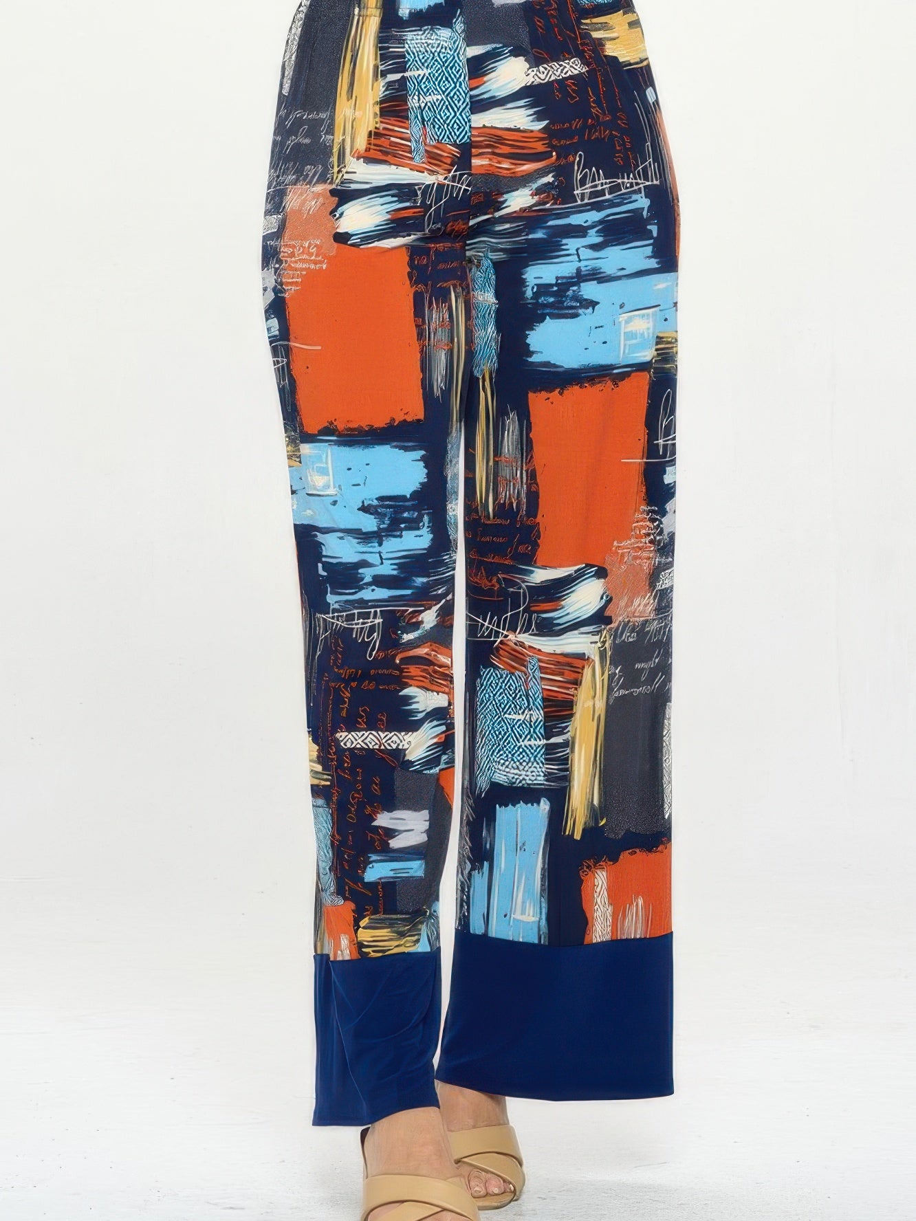 Hit Flared Pants featuring vibrant prints and contrasting solid hem, perfect flared pants for women.