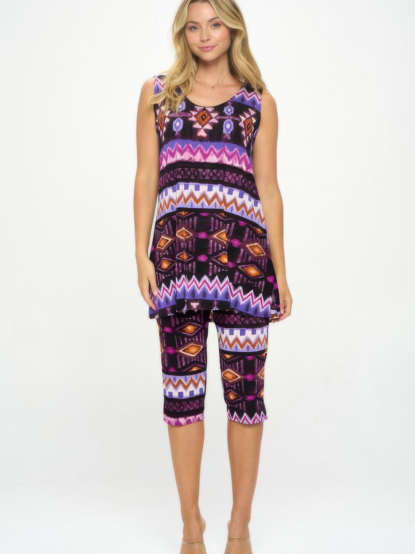 BNS Tank Capri Pants Set featuring a stylish tank top with side vents and capri pants, perfect for warm-weather wear.