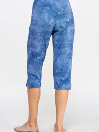 Model wearing Plus Size Denim Print BNS Capri Pants showing the back view with stylish design and flexible fit.