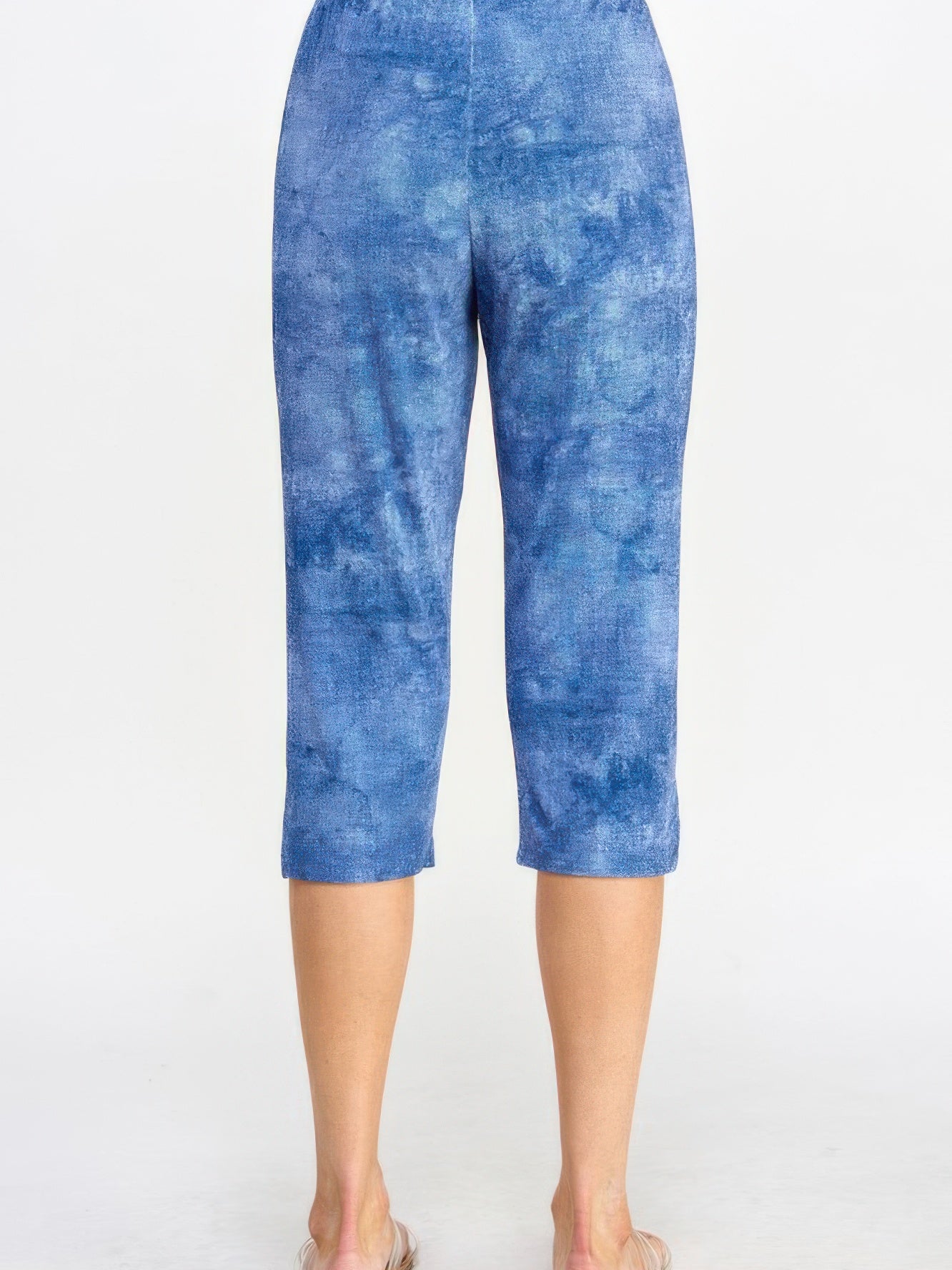 Back view of Plus Size Denim Print BNS Capri Pants showcasing the stylish denim print and comfortable fit.