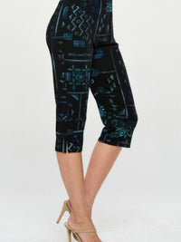 Plus size capri pants set featuring stylish printed capri pants in black and teal colors.