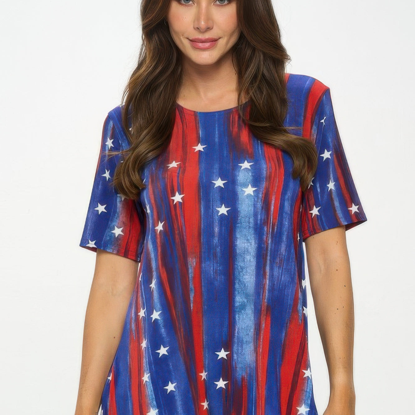 BNS Capri Pants set featuring a stylish star-patterned short-sleeve top and matching capris in red, white, and blue.